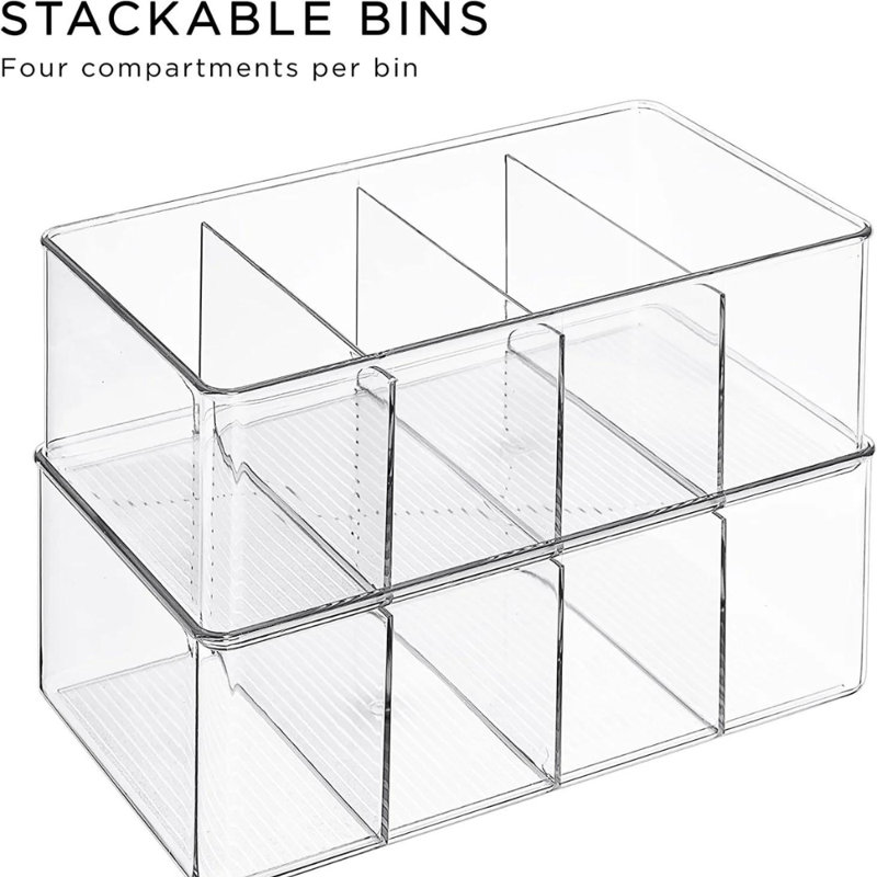 Sorbus 2 Pack Clear Stackable Storage Bins with Dividers