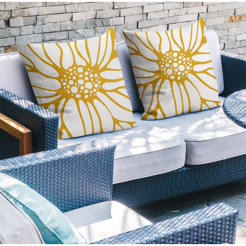 Floral Outdoor Reversible Throw Pillow, 15W" x 15H", Yellow