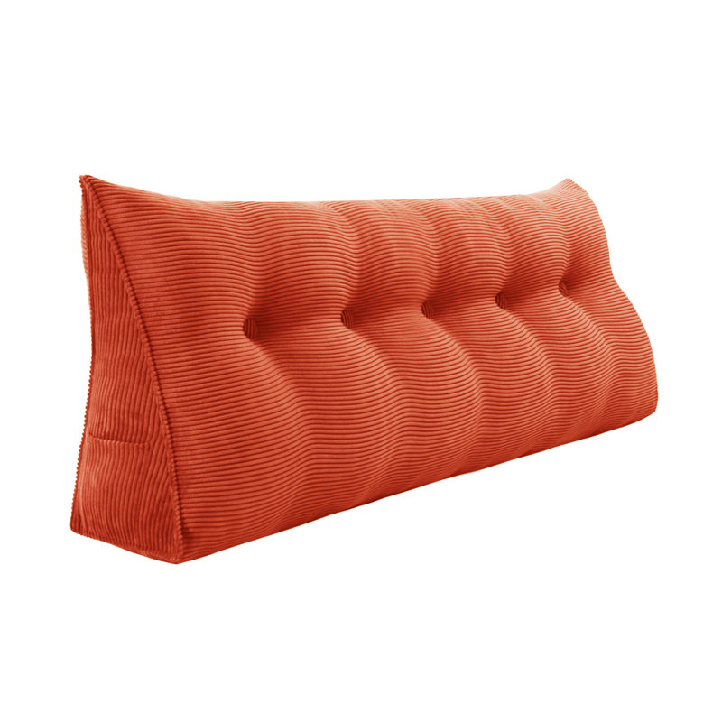 Sit-up Back Comfort 100% Cotton Corduroy Backrest Bed Back Support Headboard Wedge Reading Pillow Compression, Orange, Queen