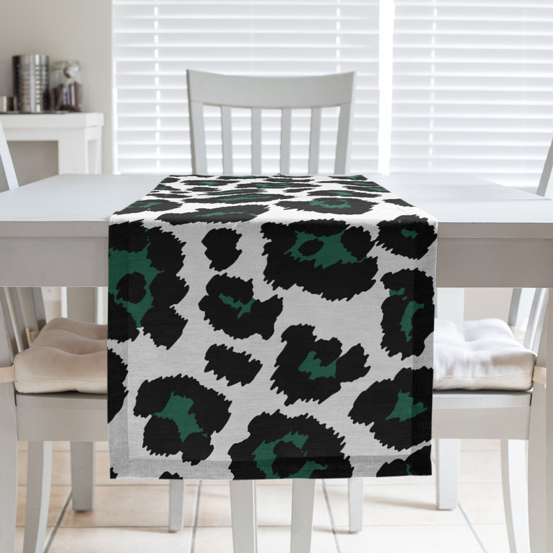 Animal Print Table Runner, 90" x 16", White/Black/Blue