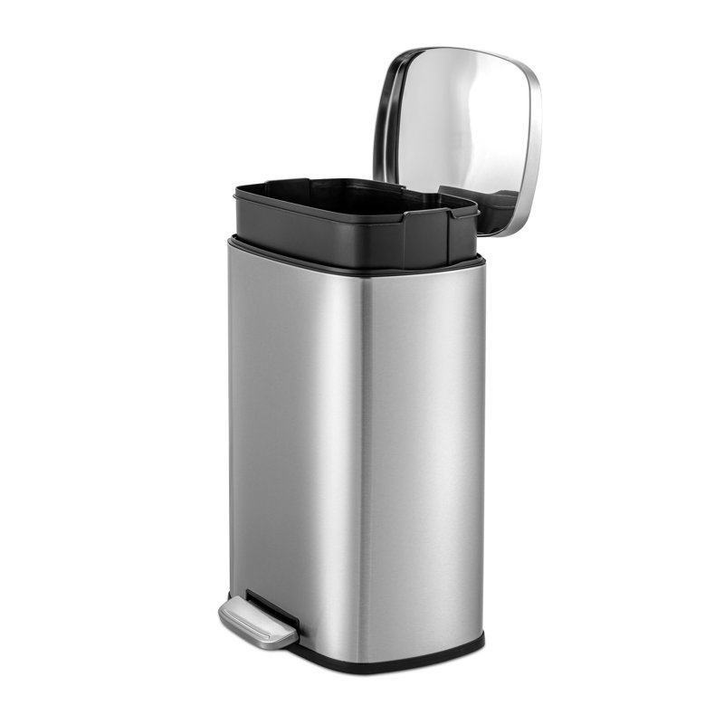  Poubelle à pédale rectangulaire en acier inoxydable Karina 10L, Argent argent, 2.6