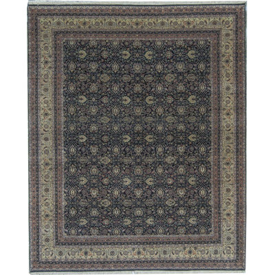 Tapis noir et doré de haute qualité noué à la main