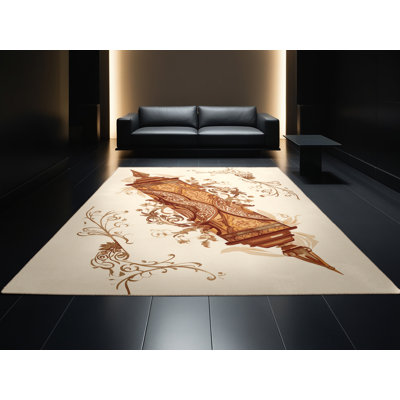 Tapis oriental doux en peluche douce de style oriental Sedgley - reliure beige