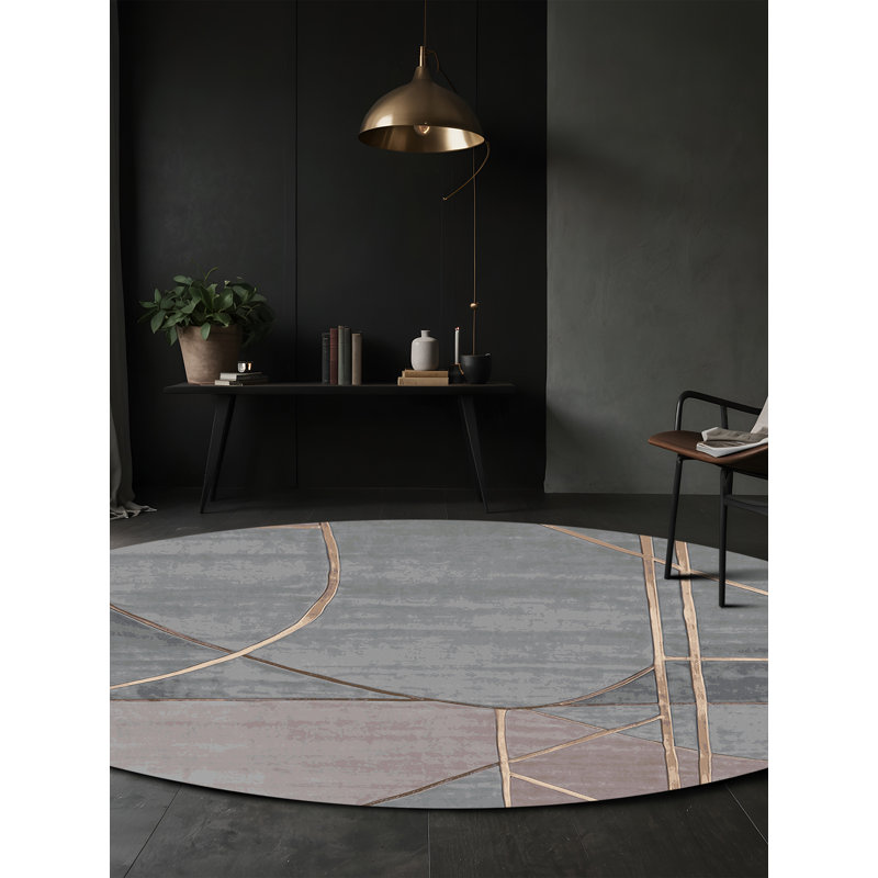 Tapis gris lavable à la machine, Rond 8 pi