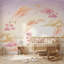 Papier peint pastel ciel, aquarelle, nuages, oiseaux, silhouettes-129174803-129174807