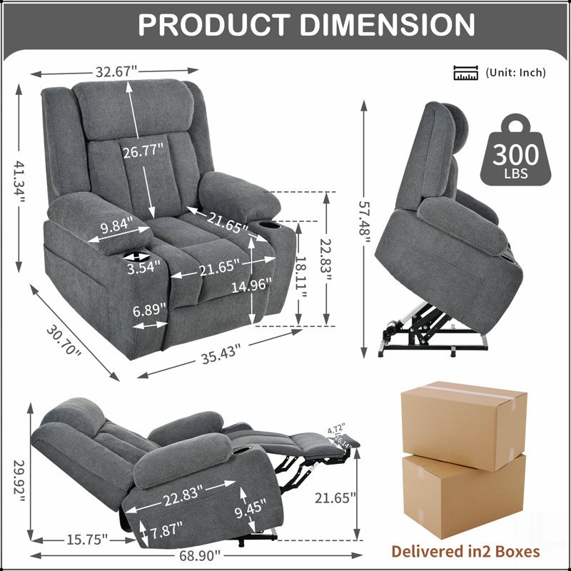 Power Lift Recliner Chair for Elderly,Fabric Lift Chairs for Living Room w/ Extended Footrest,Classic Single Sofa,Home Theater Seat