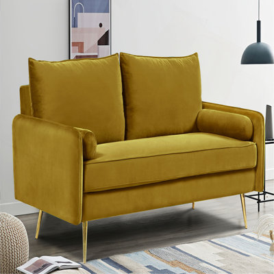 Mid-Century Velvet Sofa,Nailhead Upholstered Couch with Golden Metal Legs,Modern Large Sofa for Living Room,Just Sofa