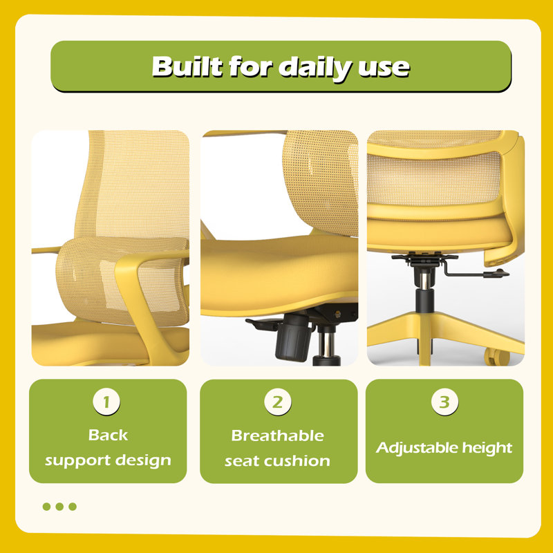 Fauteuil de bureau ergonomique 350LBS, Jaune, Jaune