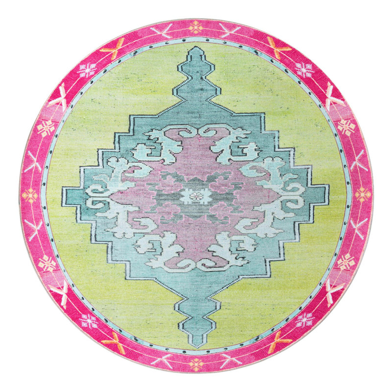Oppie Performance Chenille Oriental Indoor Rug, Round 7'7"