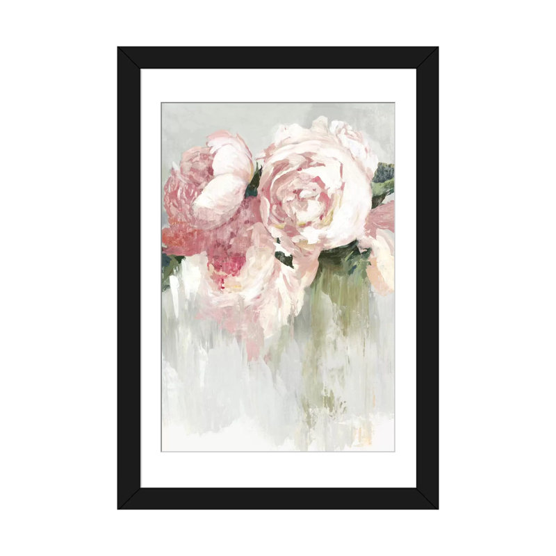 «Peony», reproduction sur toile, H 24 po x l 16 po x P 1 po, Papier d'art encadré noir, Blanc