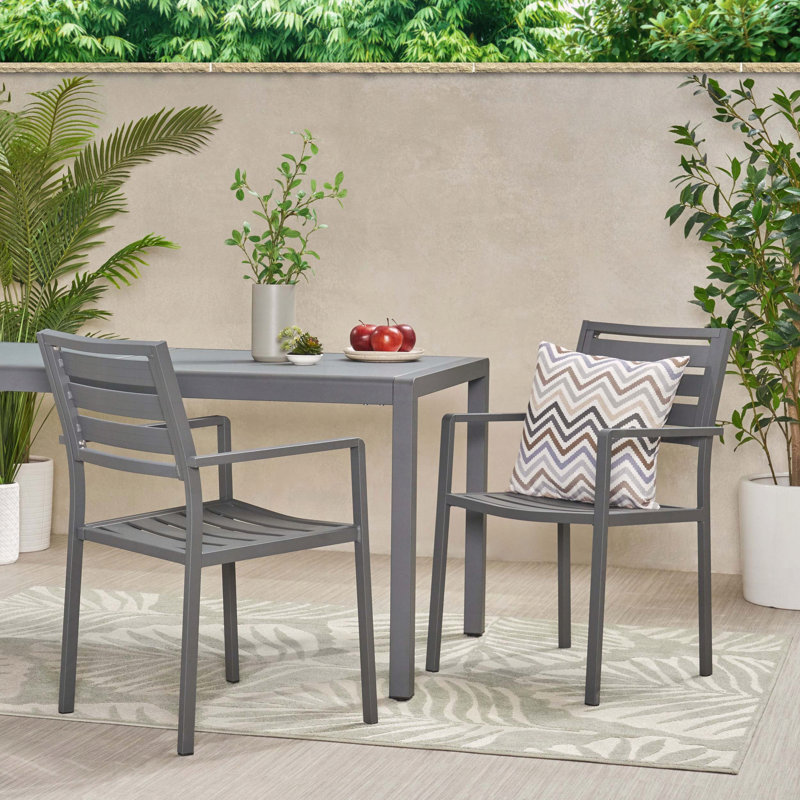 Chaise de salle à manger d'extérieur moderne en aluminium avec lattes ouvertes, ensemble de 2