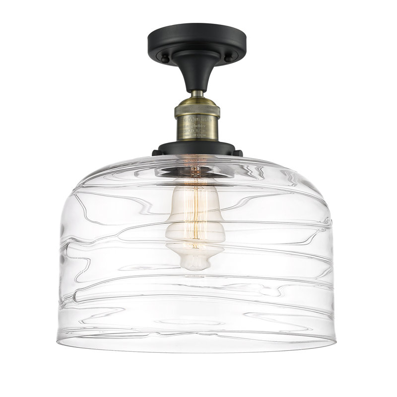 Plafonnier semi-encastré 1 lumière Bell, Ampoule non incluse, Laiton antique noir, Tourbillon déco transparent