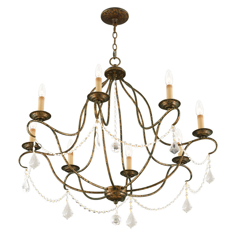 Lustre empire à 8 lumières de style empire avec détails en cristal Alexsa, Bronze doré vénitien