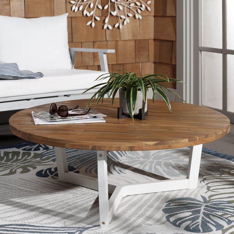 Round Acacia Outdoor Coffee Table , 39.4'' in. W 39.4'' in. D, White