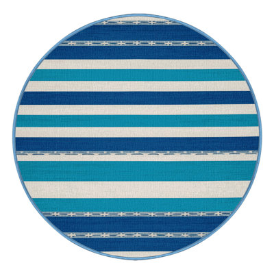 Washable Azure White Striped Area Rug