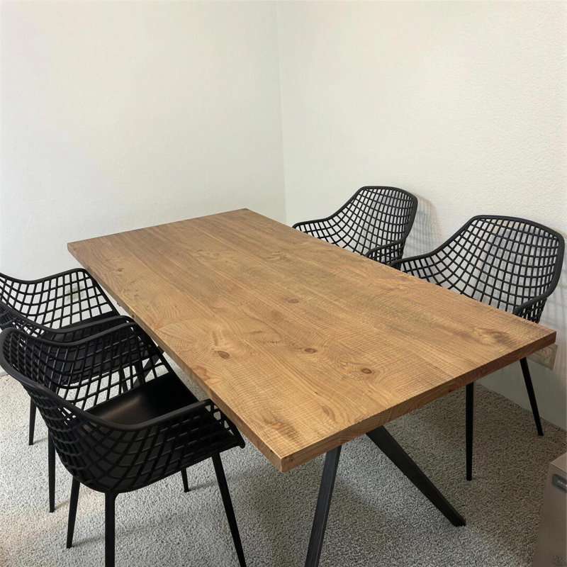 70" Rectangular Oak Wood Top Dining Table with Metal Bouble Base