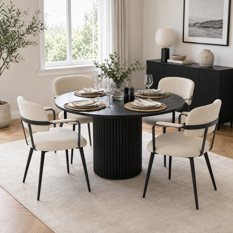 Windsor Contemporary Dining Chair With Sculptural Twisted Arms, PU Upholstered (Set of 4), Beige