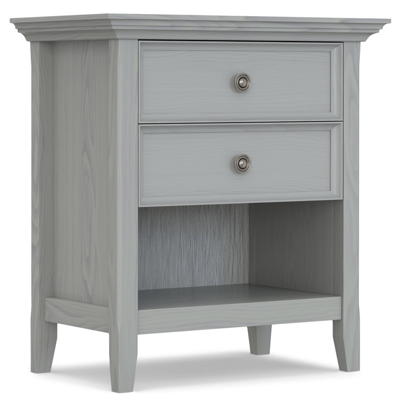 Amherst 24"W Solid Wood Transitional Nightstand with 2 Drawers and Open Storage Shelf, Fog Gray