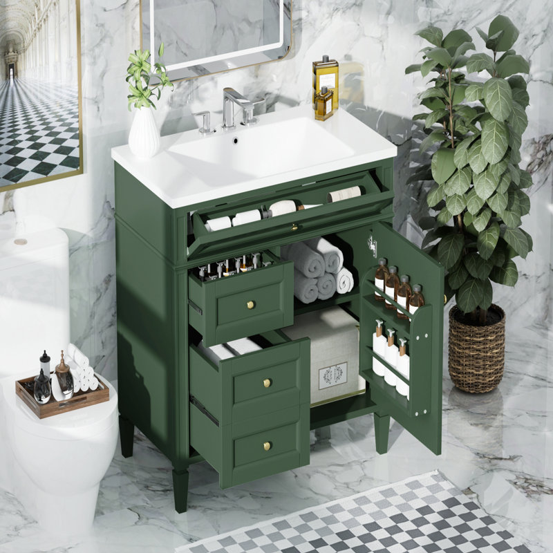 Modern Bathroom Vanity With Abundant Storage And Stylish Design, Green
