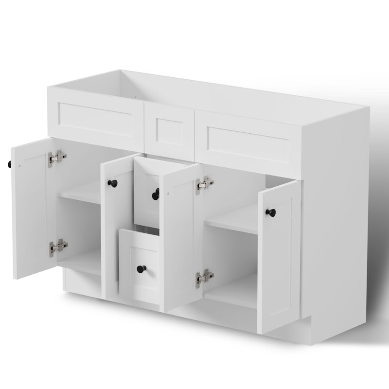 Base de meuble-lavabo double 48 po seulement, sans comptoir, assemblage requis, Blanc