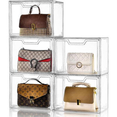 Organisateur pour placard, vitrine en acrylique transparent pour organisateur de sac à main, boîte de rangement de sac à main avec porte magnétique, bacs de rangement en plastique pour livres, objets de collection, cosmétiques (paquet de 5)