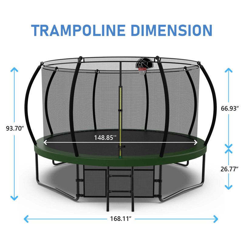AUKFA Round Backyard Trampoline with Safety Enclosure, Green