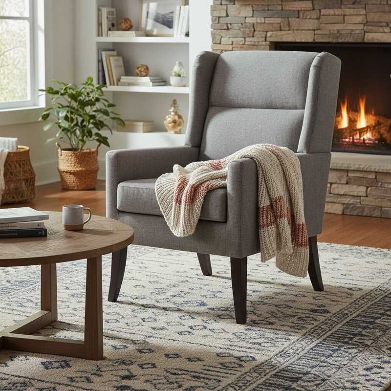  High-Back Upholstered Polyester Accent Armchair for Living Room Bedroom, Gray