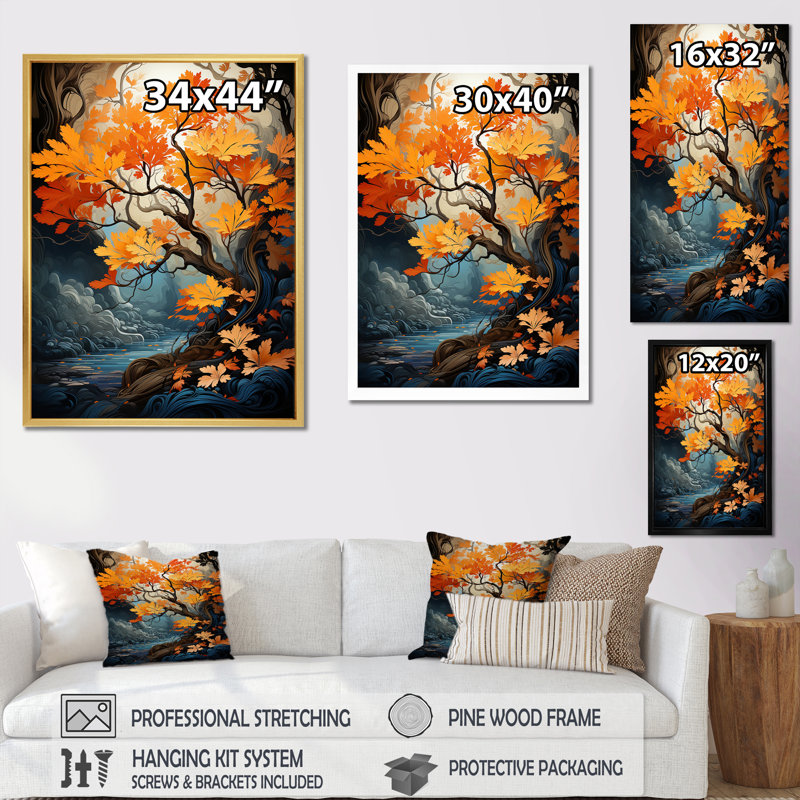 «Maple Tree Neon Vibrancy I» sur toile, Cadre photo blanc, H 40 po x l 30 po x P 1,5 po