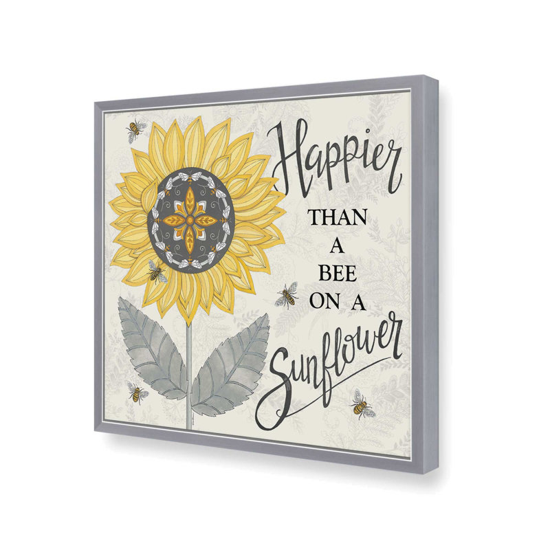« Plus heureuse qu’une abeille sur un tournesol » de Deb Strain – Reproduction, L 30 po x H 30 po, Argent