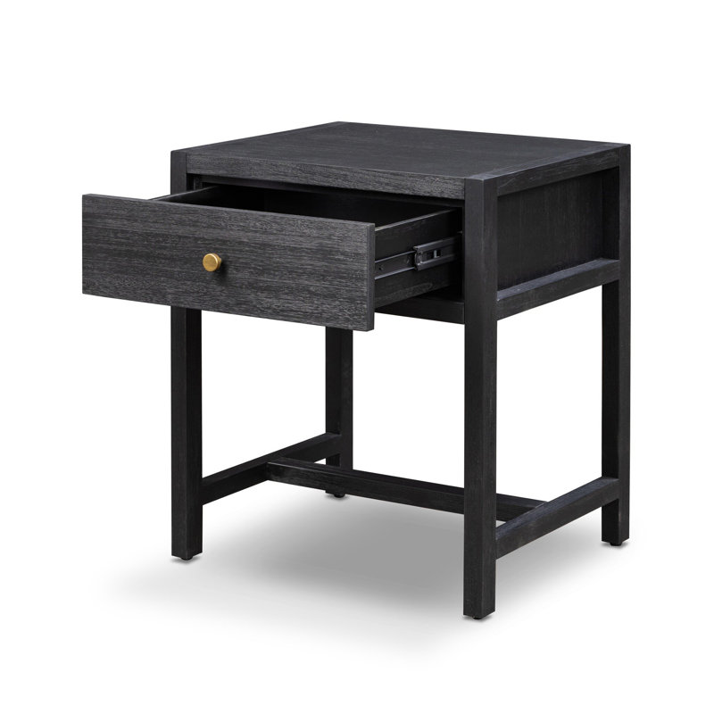 Sullivan Small Nightstand-Saddle Tan, Brushed Black Acacia Solid