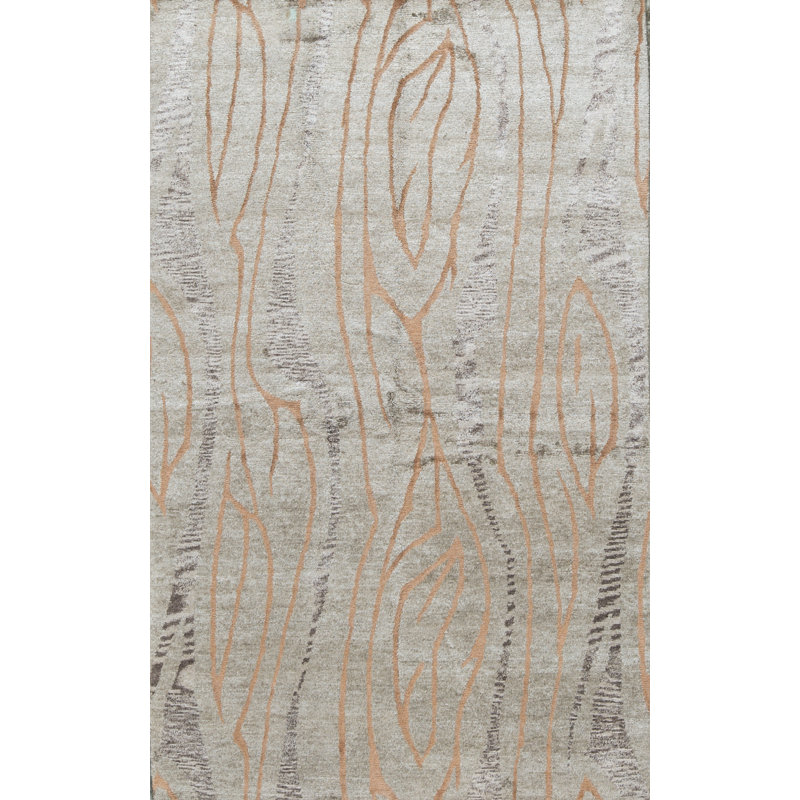 One-of-a-Kind Himalayan Abstract Hand-Knotted 4'10" x 7'9" Gray Area Rug