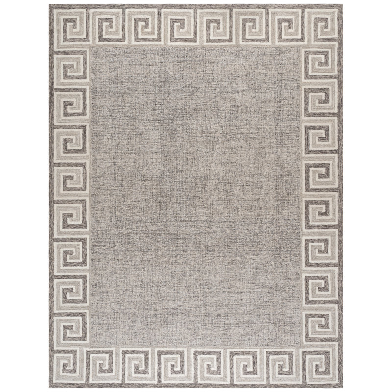Khamryn Hand Tufted Wool Cotton Geometric Rug in Dark Gray/Ivory/Beige, Rectangle 8' x 10'