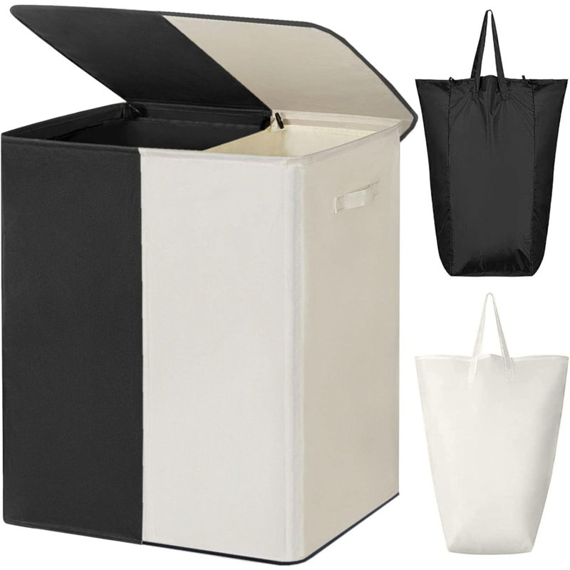 Double Laundry Baseket With Lid And Removable Laundry Bags,154L Large Laundry Hamper 2 Section Collapsible Dirty Clothes Hamper For Laundry R