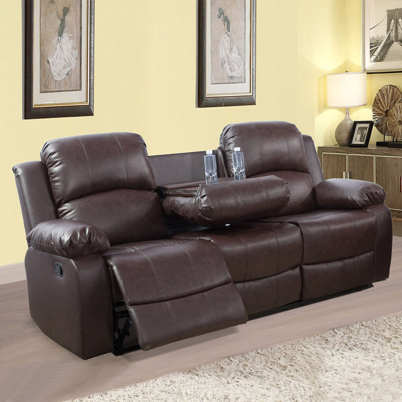 Tamey 2 Piece Faux Leather Manual Reclining Living Room Set with Pillow Top Arm, Middle Console, Cupholders (Set of 2)