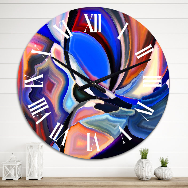 Teintes sacrées en bleu, rouge et noir - horloge murale moderne, Moyen