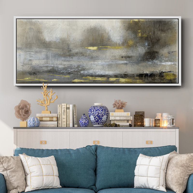 Paysage doré embelli I, reproduction d'art sur toile, H 8 po x l 20 po x P 1,5 po, Blanc