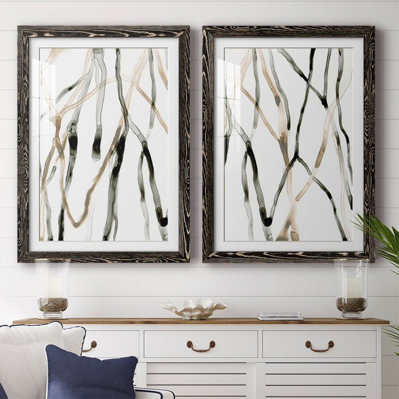 " Runnel XI " 2 - Pieces, 27.5" H x 75" W x 1.5" D, Black Framed