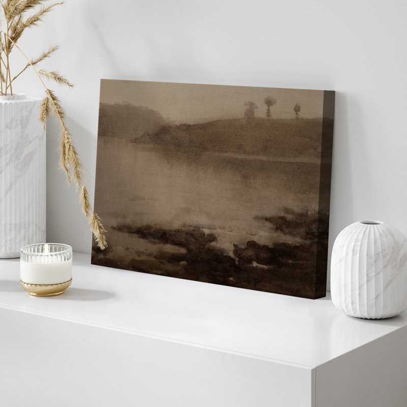 Impression sur toile sépia aux tons sépia - décor de paysage rustique à l'encre pour entrée, H 12 po x l 18 po, Toile tendue