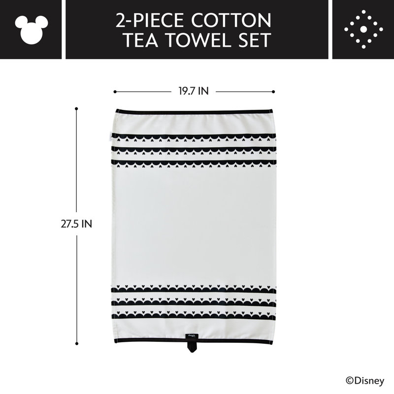 Disney Home Monochrome Kitchen Towels, 2 Piece, White