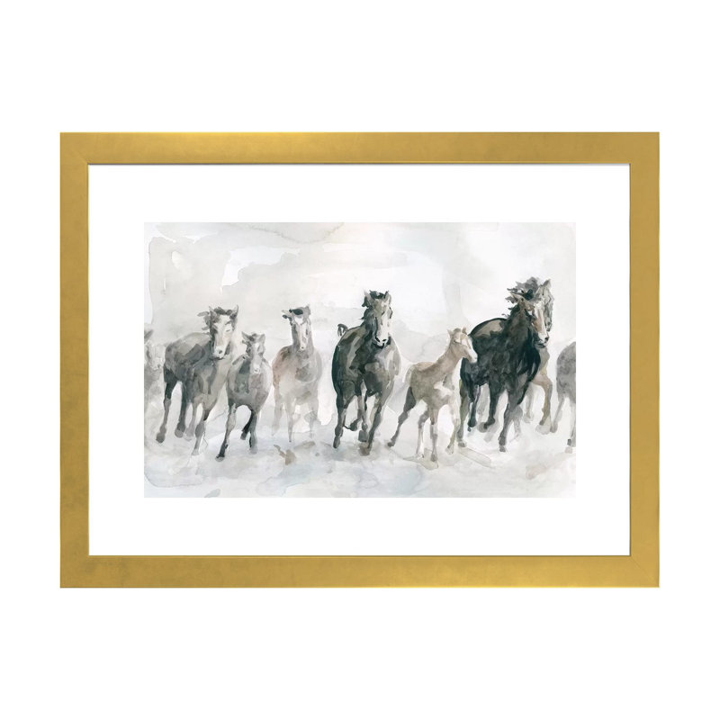 «Run Wild» par Carol Robinson - reproduction, H 24 po x l 32 po x P 1 po, Papier encadré doré, Blanc