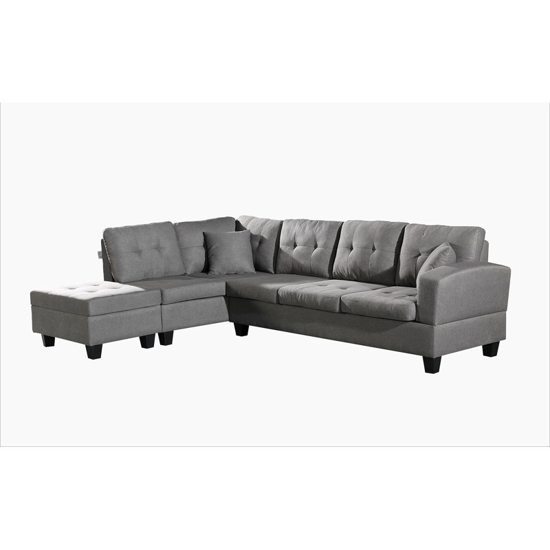 Ensemble de canapé de salon en tissu avec repose-pieds avec rangement, Orienté à gauche (vu de face)