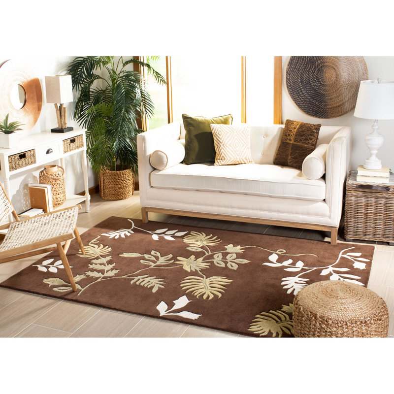 Candelo Soho Hand Tufted Wool And Viscose Floral Rug, Rectangle 5' x 8'