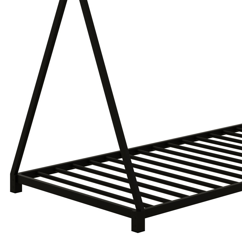 Metal House Platform Bed With Triangle Structure, Black