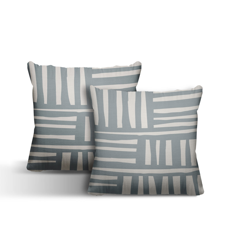  Coussin décoratif intérieur / extérieur abstrait carré, L 17 po x H 17 po, gris