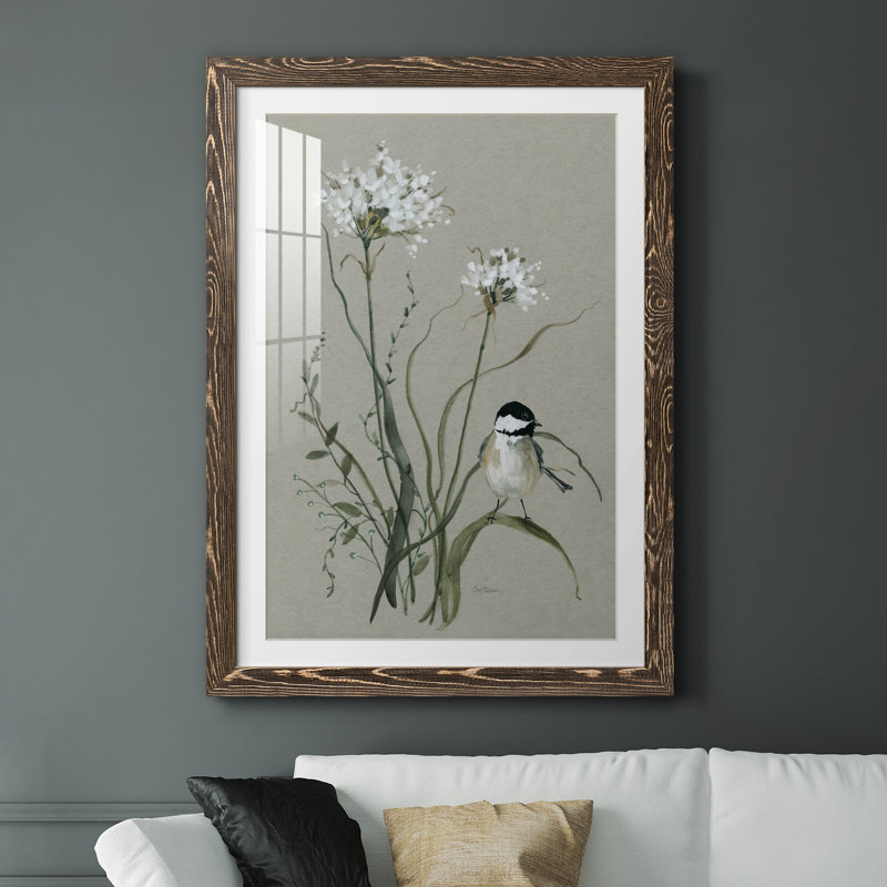 Bouquet de grâce, oiseau II - Cadre photo, reproduction d'art sur papier, Noyer, H 31 po x l 44 po x P 1 po