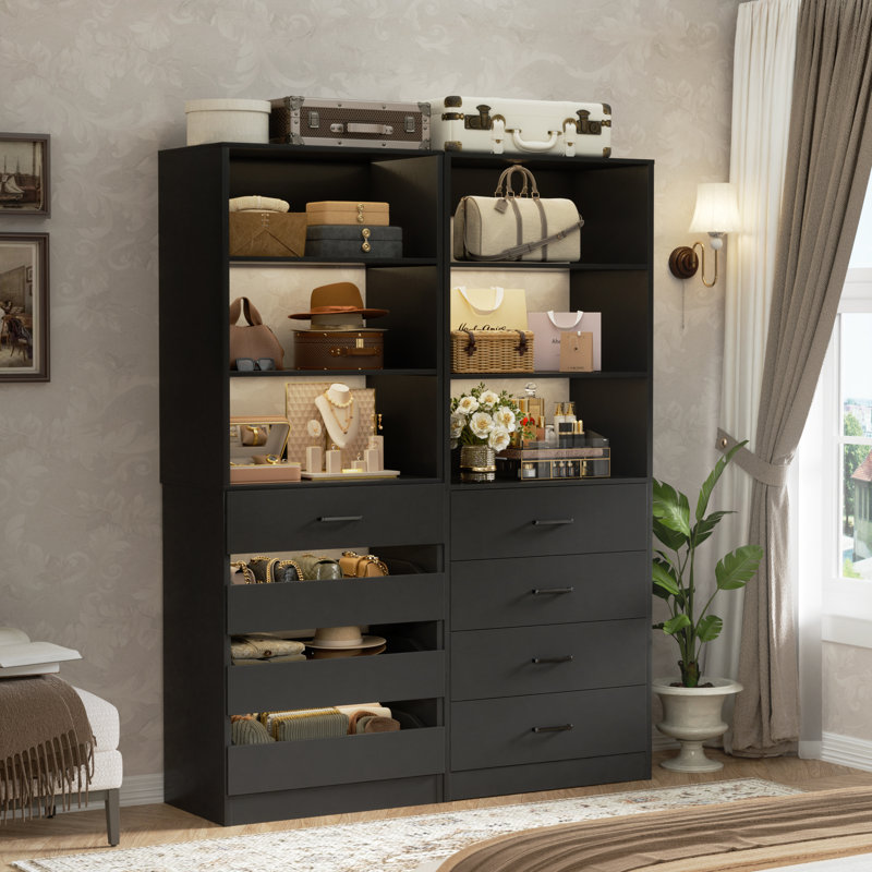 Closet System with Wood Drawers, Black