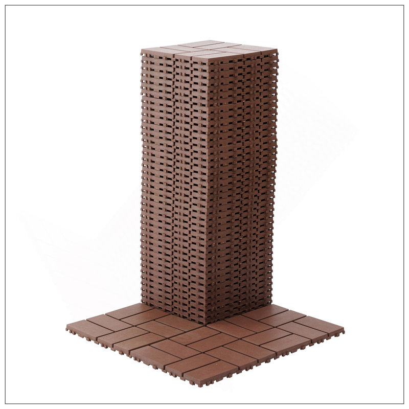 Carreaux de terrasse en plastique emboîtables, revêtement de sol imperméable facile à installer pour une utilisation extérieure toutes saisons, brun