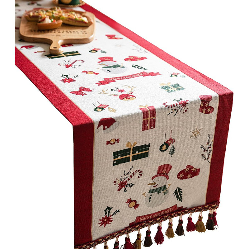 Chemin de table Jacquard Tassel - Rouge