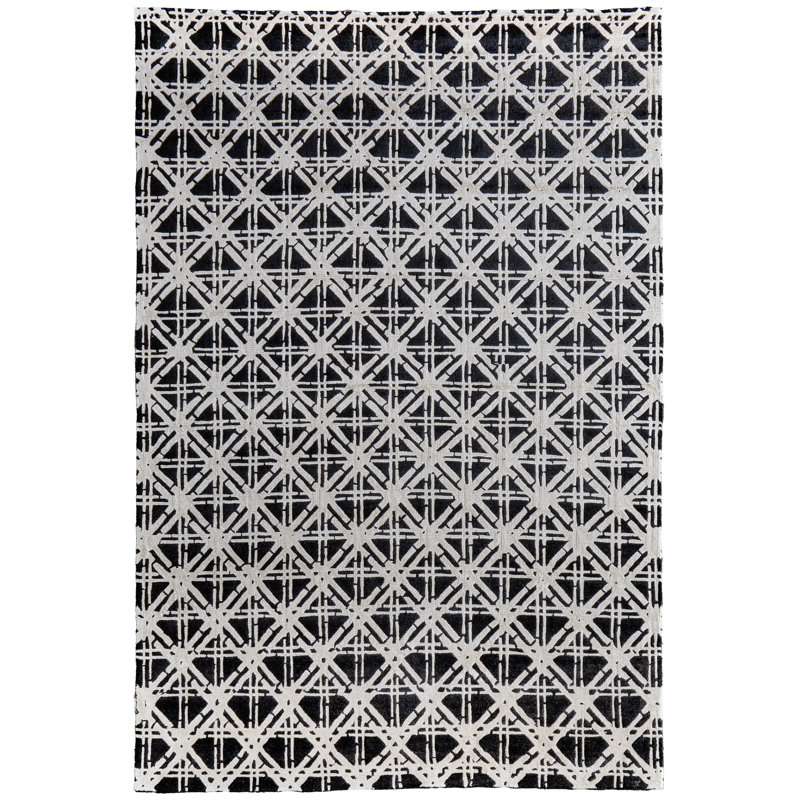 Tapis à motif géométrique en treillis Bamboo, Noir, Rectangle 7 pi 9 po x 9 pi 9 po