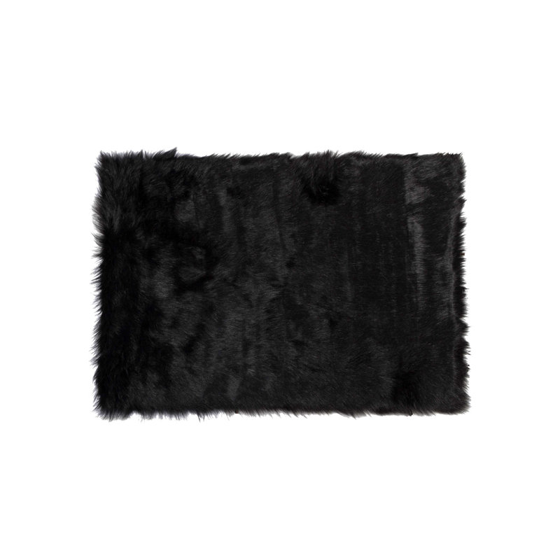 Willems 2' X 3' Black Shag Sheepskin Area Rug, Rectangle 5' x 8'